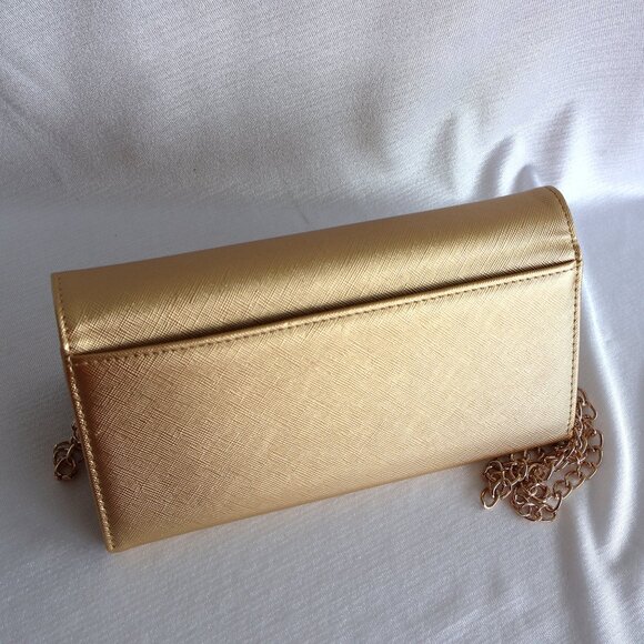Faux Leather Bifold Cross Body Clutch Wallet - Gold - Picture 2 of 11